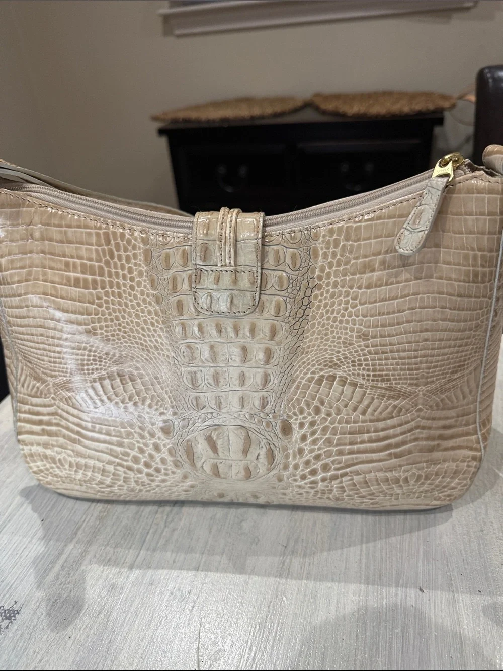 Vintage Brahmin Isabelle Croc-Embossed Hobo in Light Taupe
